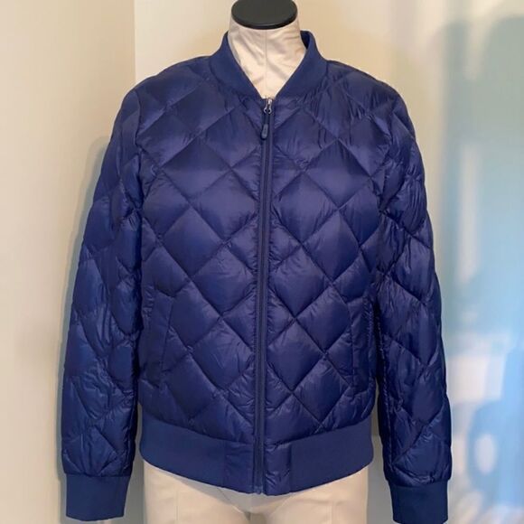Heatkeep Quilted down puffer packable blue jacket lightweight coat women’s large - Picture 1 of 9